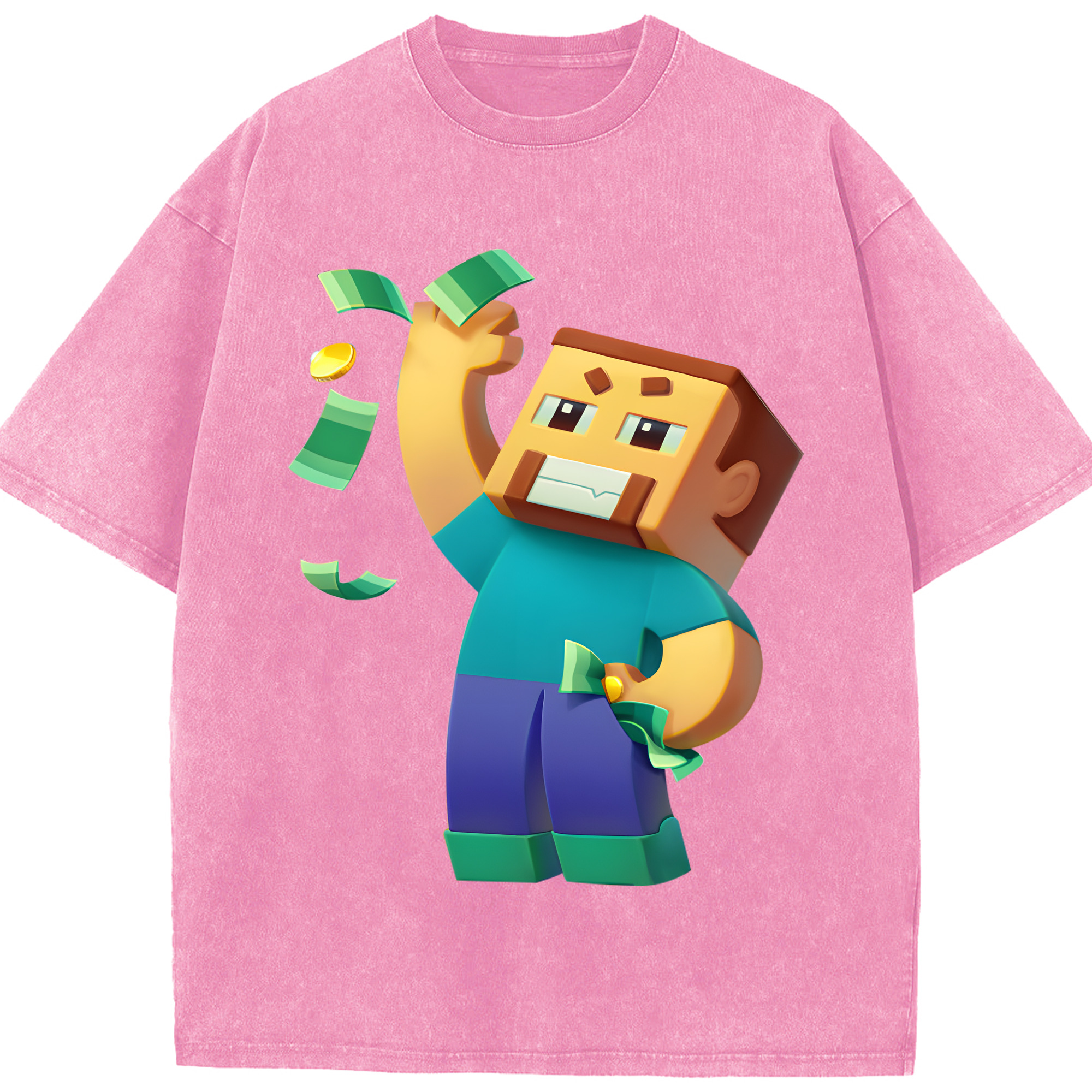 （画像用） マインクラフト ブロックの世界 Minecraft MC Block world 綿100% ヴィンテージ風 半袖Tシャツ（フロントプリント）